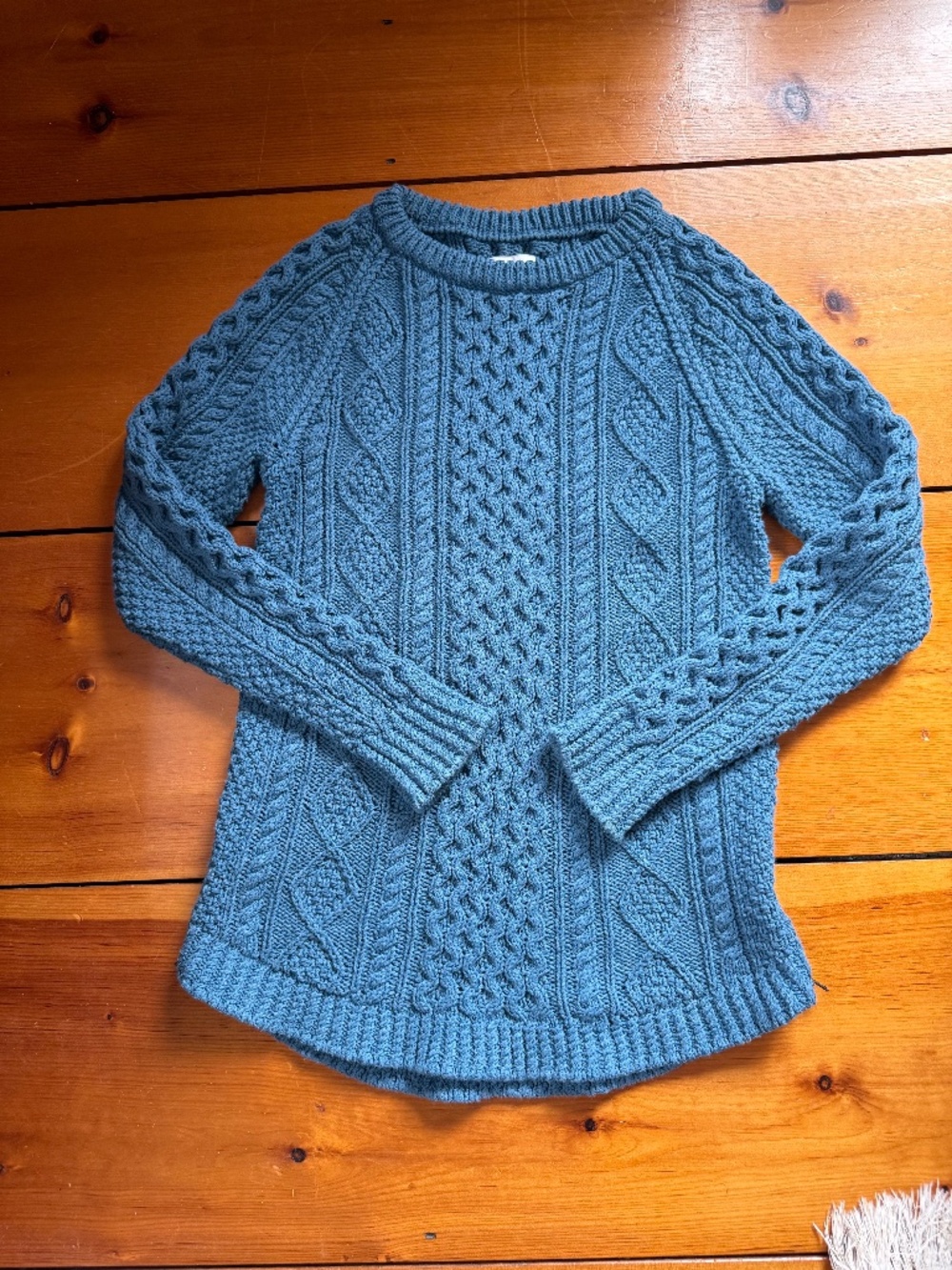 LL Bean Signature Tunic Fisherman Sweater XS Blue Cable Knit Side Zip Crewneck